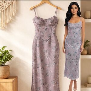 Women’s gray floral corset spaghetti strap maxi fitted evening dress size small